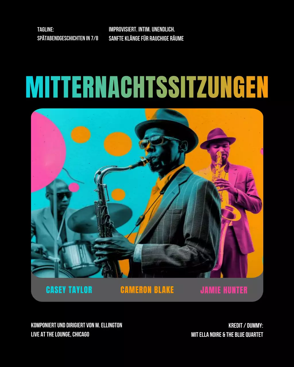 farbenfrohe Retro-Jazz-Werbung