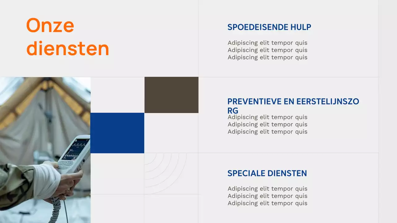 Presentatie van de advertentie voor moderne gezondheidszorg in Orange
