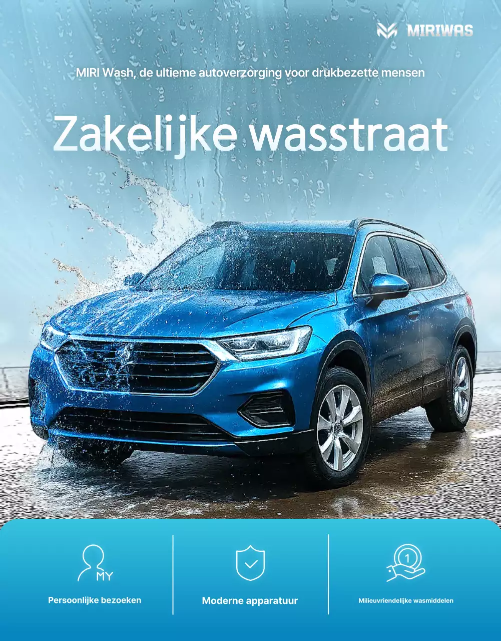 Advertentie voor blauwe moderne autoverzorging