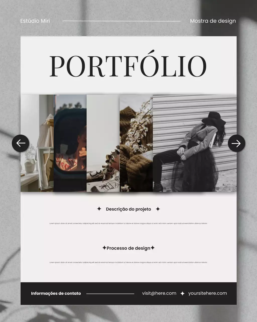 Postagem do Instagram sobre a apresentação do portfólio moderno cinza