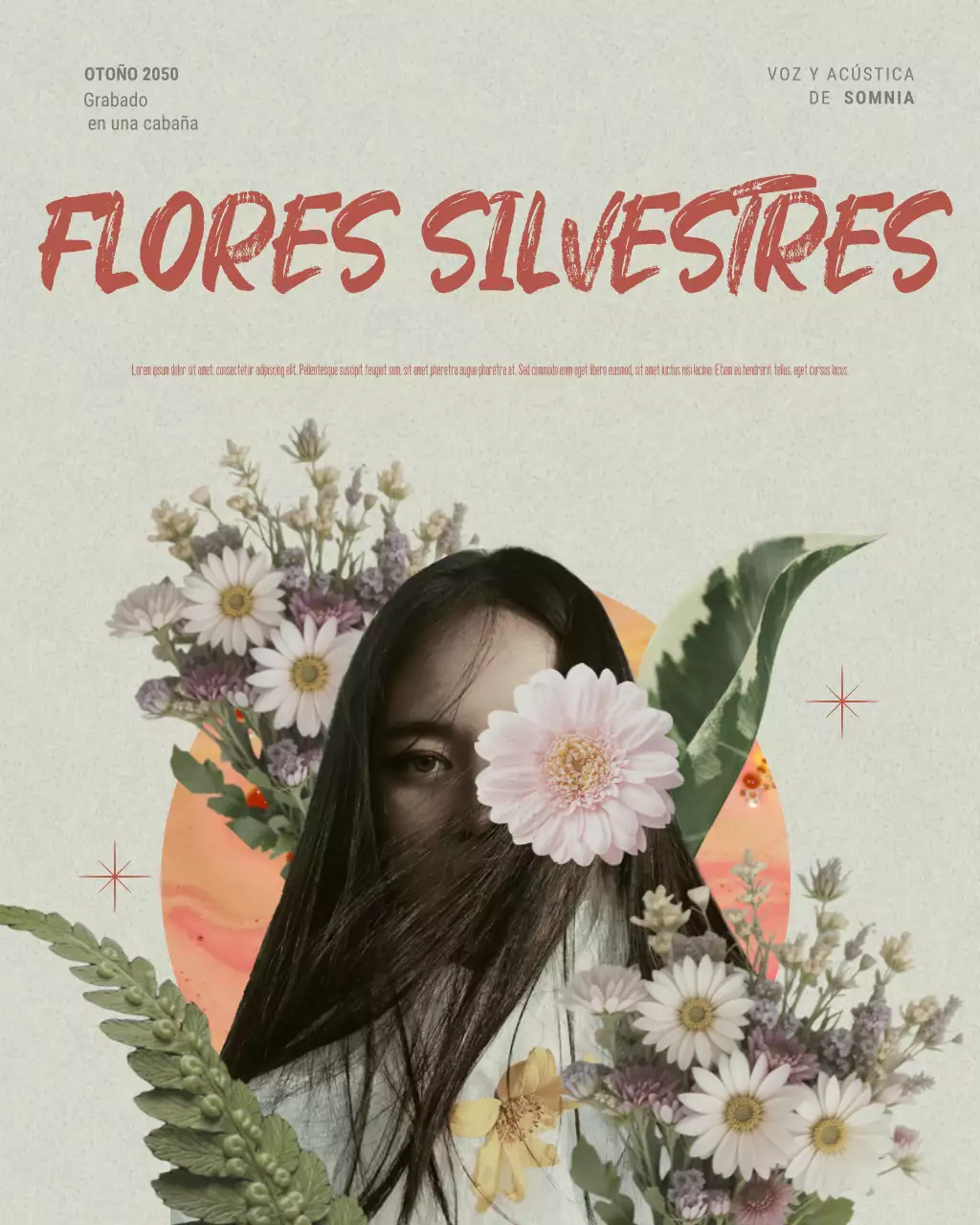 Publicación de Instagram sobre la portada del álbum con música y flores beige