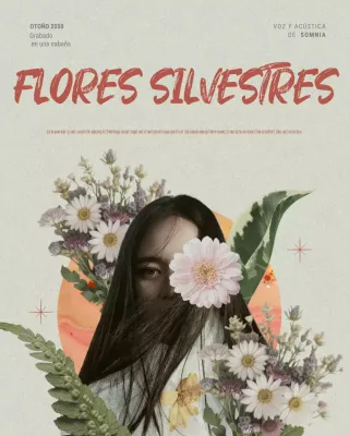 Publicación de Instagram sobre la portada del álbum con música y flores beige