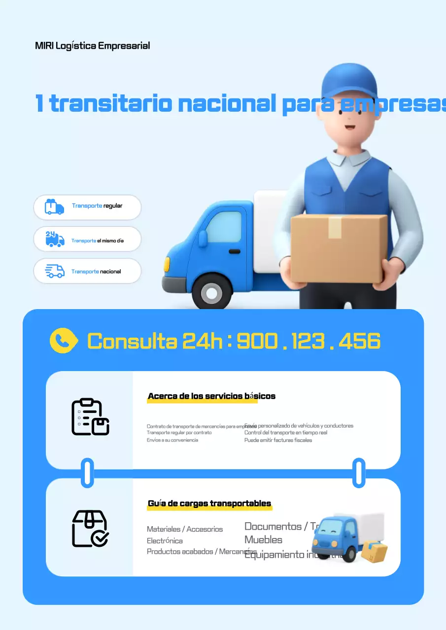 Anuncio de transporte de carga moderno azul