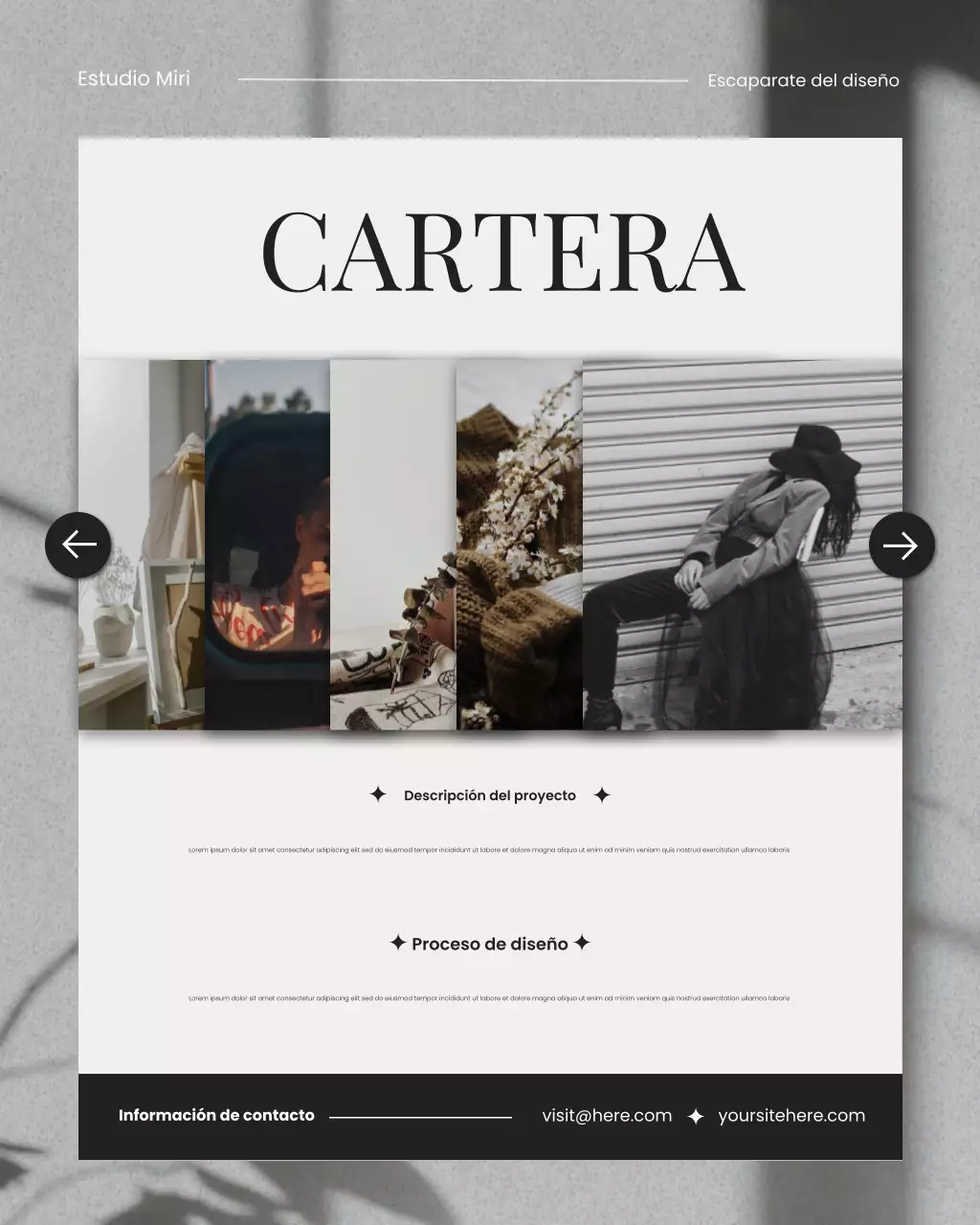 Presentación de portafolios modernos grises en Instagram