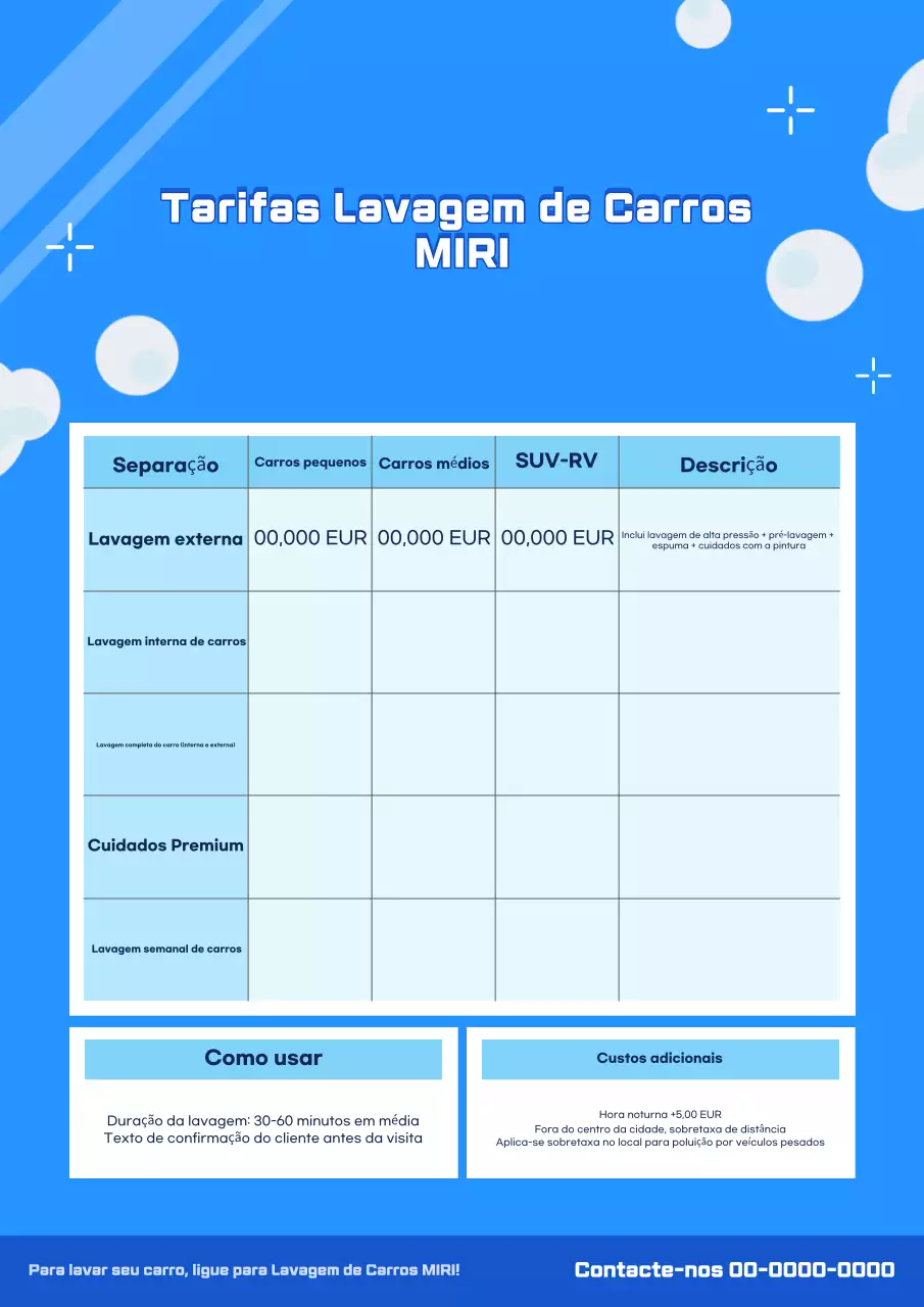 Guia de preços de lavagem de carros Blue Simple Mobile