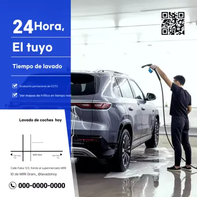 Anuncio de lavado de autos autoservicio moderno azul