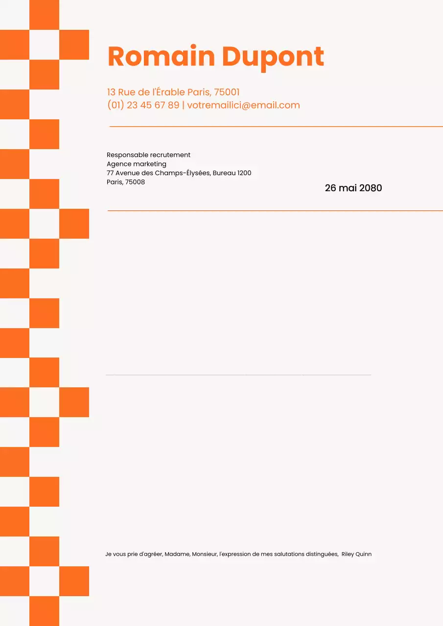 Modèle de lettre de motivation orange moderne