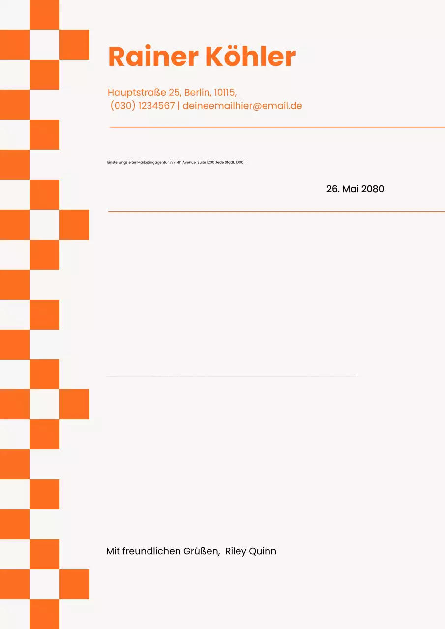 Orangefarbene moderne Anschreiben-Vorlage Poster