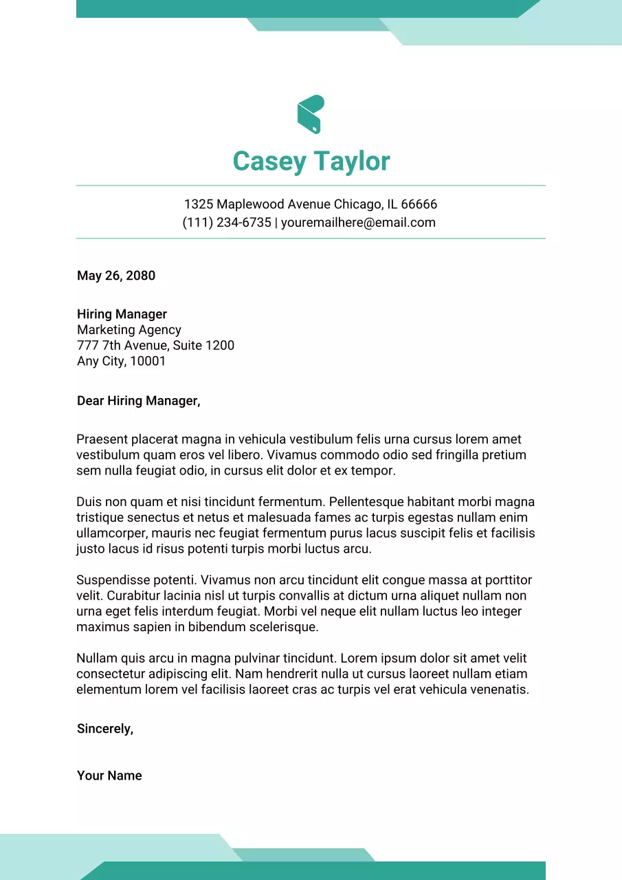 Teal Modern Resume Cover Letter Poster