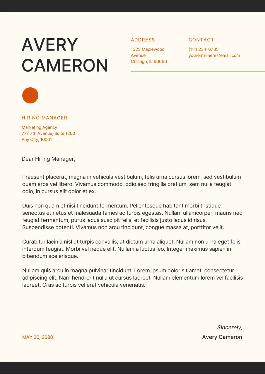 Black and Beige Professional Cover Letter Document