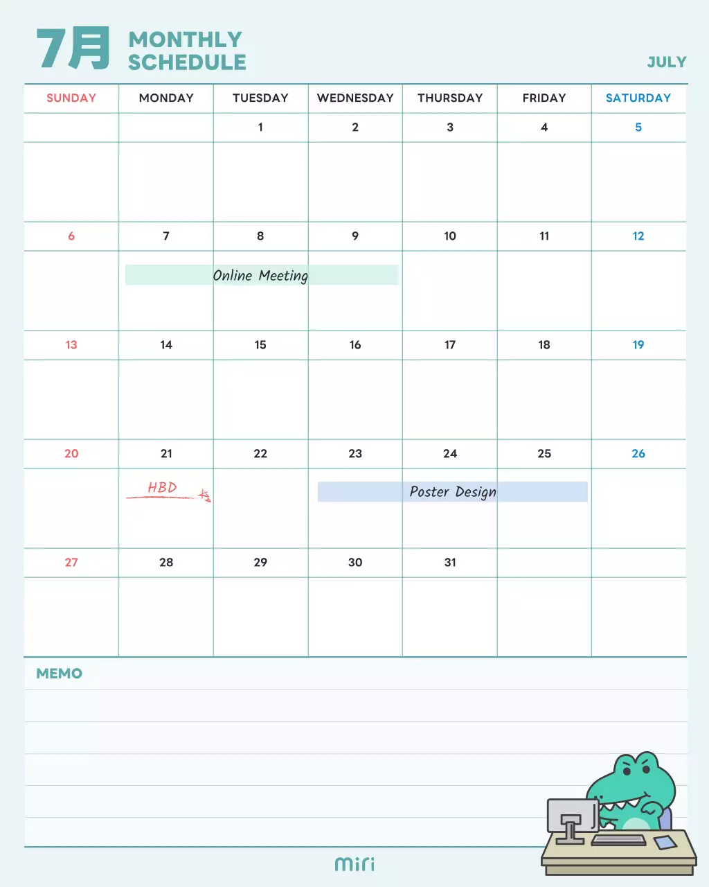 ミント かわいい スケジュール カレンダー