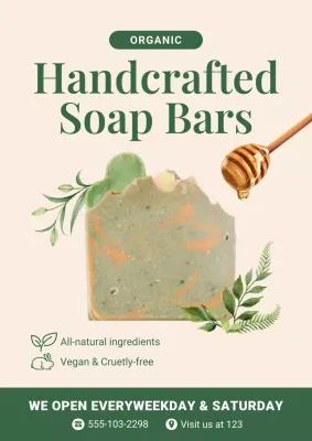 Beige Organic Soap Promotion Poster