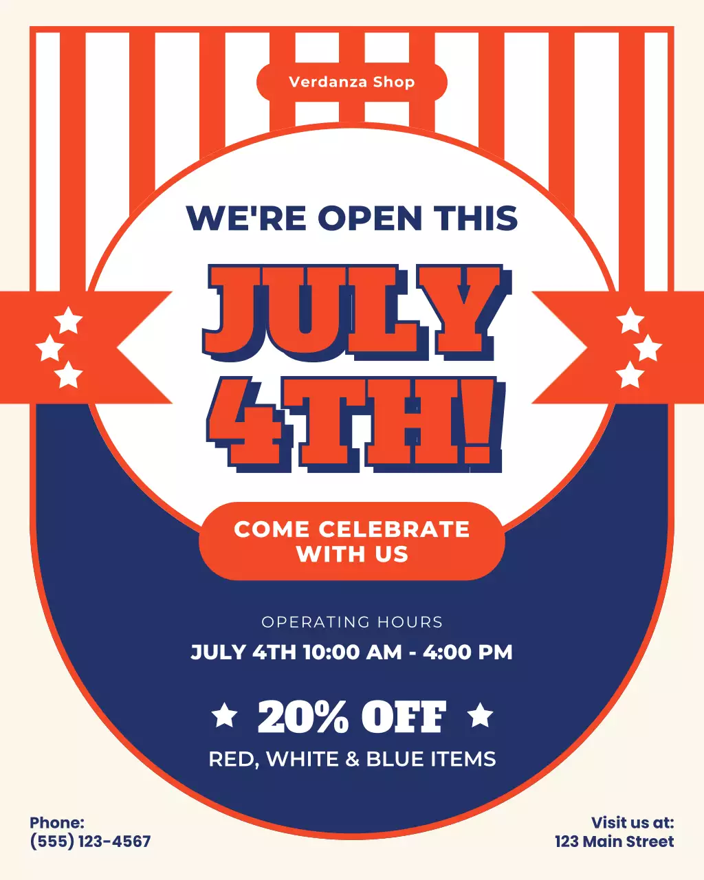 Red and Blue Bold 4th July Open Hours Instagram Post