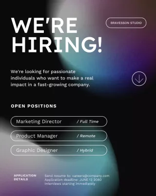 Black and Purple Gradient Minimalist Job Vacancy Instagram Post