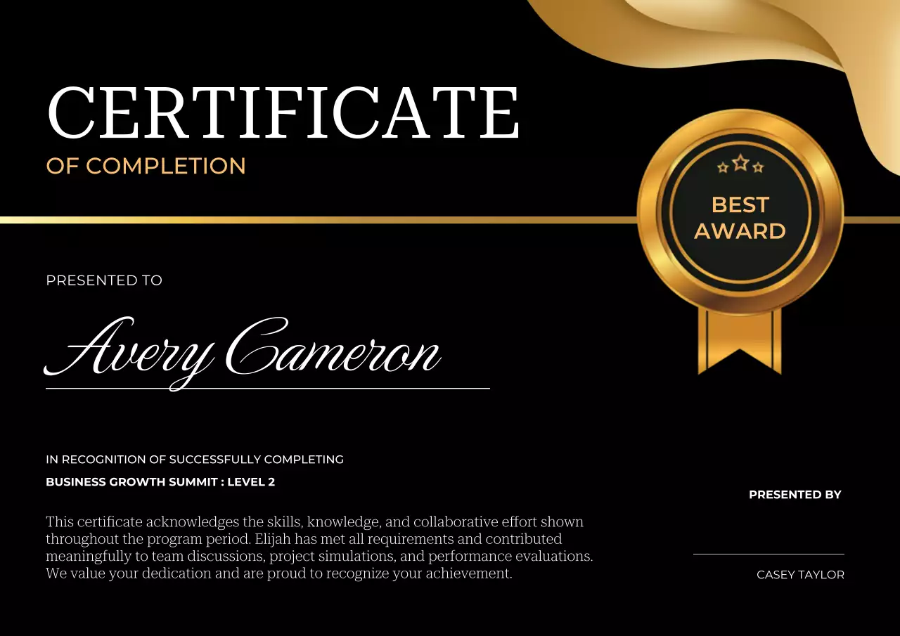 Gold Elegant Completion Certificate Poster