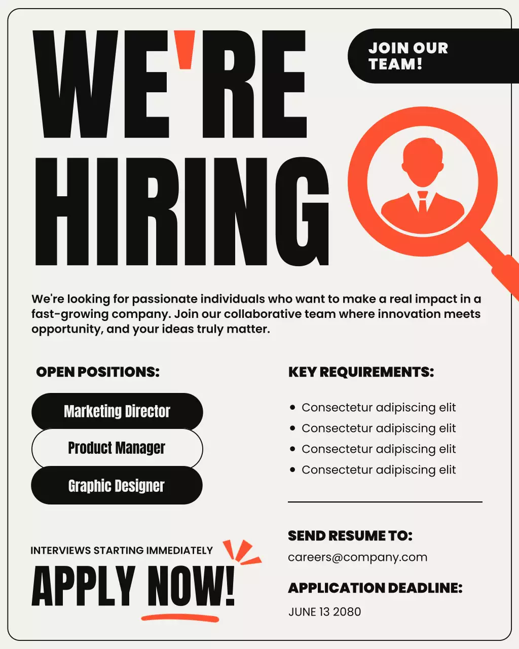 Neutral Orange Modern Recruitment Announcement Instagram Post