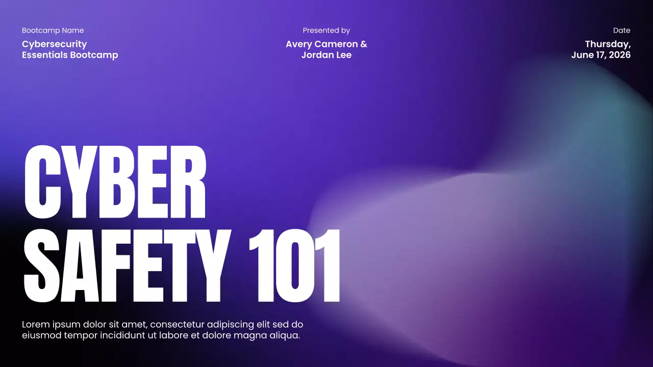 Purple and Black Gradient Modern Cybersecurity Bootcamp Presentation