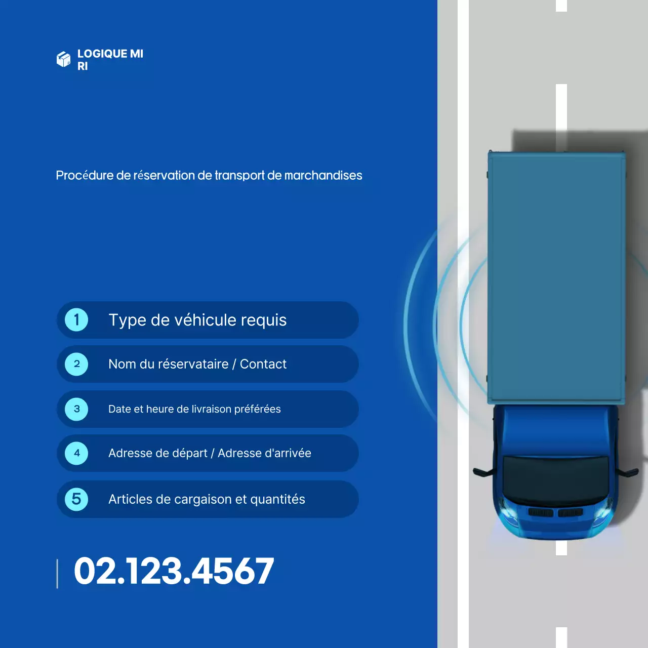 Avis de réservation de transport de fret simple bleu