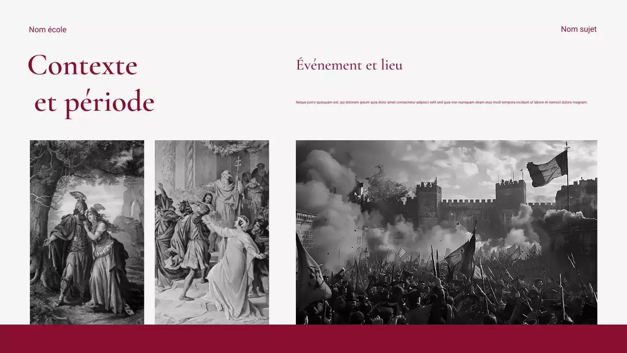 Présentation d'un événement historique rouge moderne et épuré