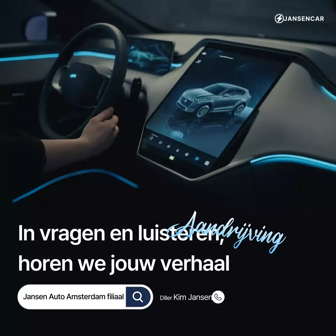 Blauwe moderne auto-advertentie