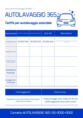 Guida alle tariffe del lavaggio auto Blue Simple