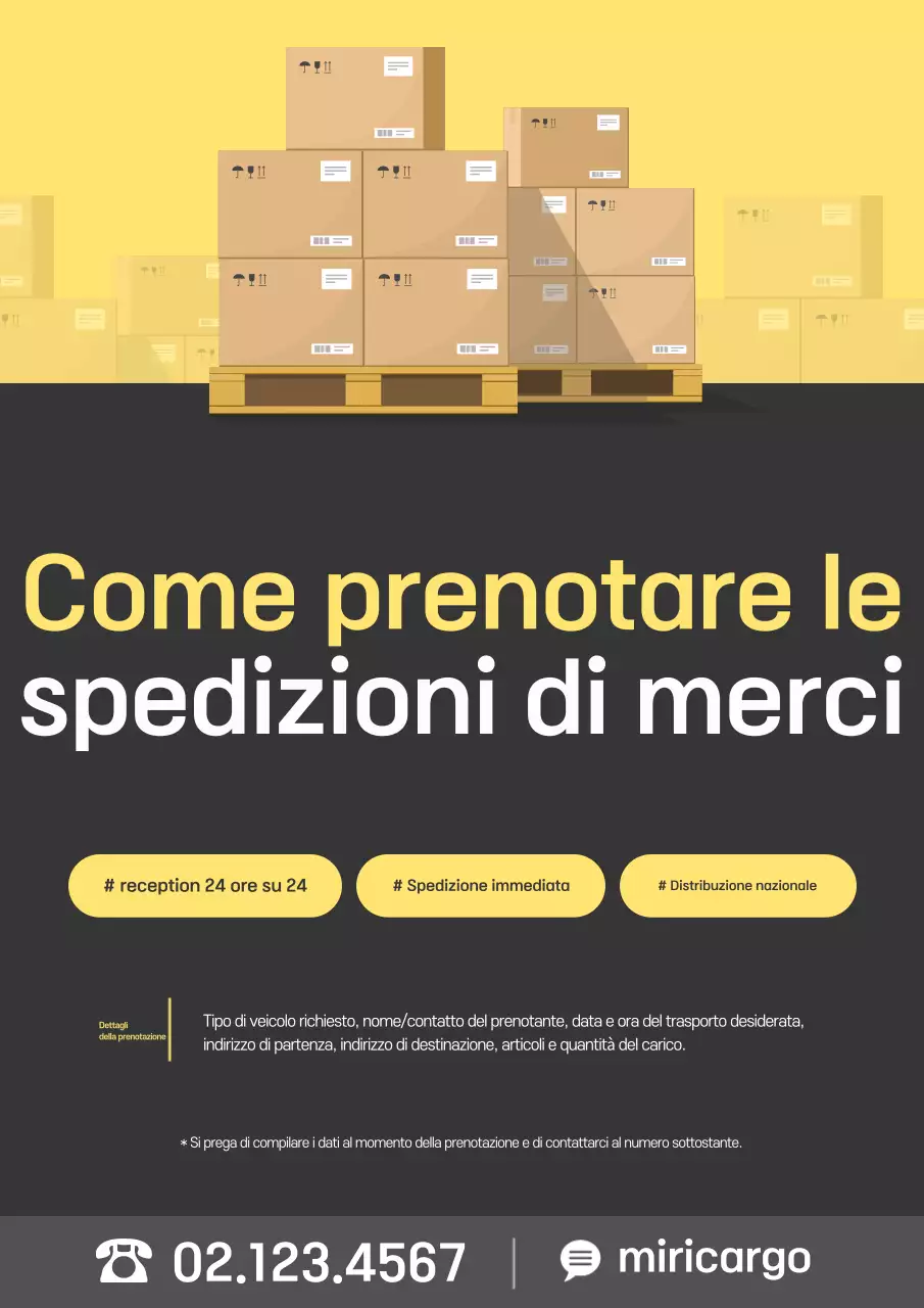 Avviso di trasporto merci giallo e grigio ordinato