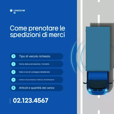 Avviso di prenotazione per il trasporto di merci semplici blu
