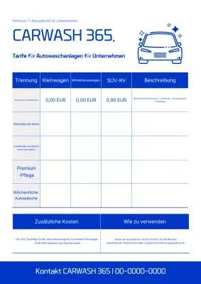 Blue Simple Autowasch-Preisleitfaden