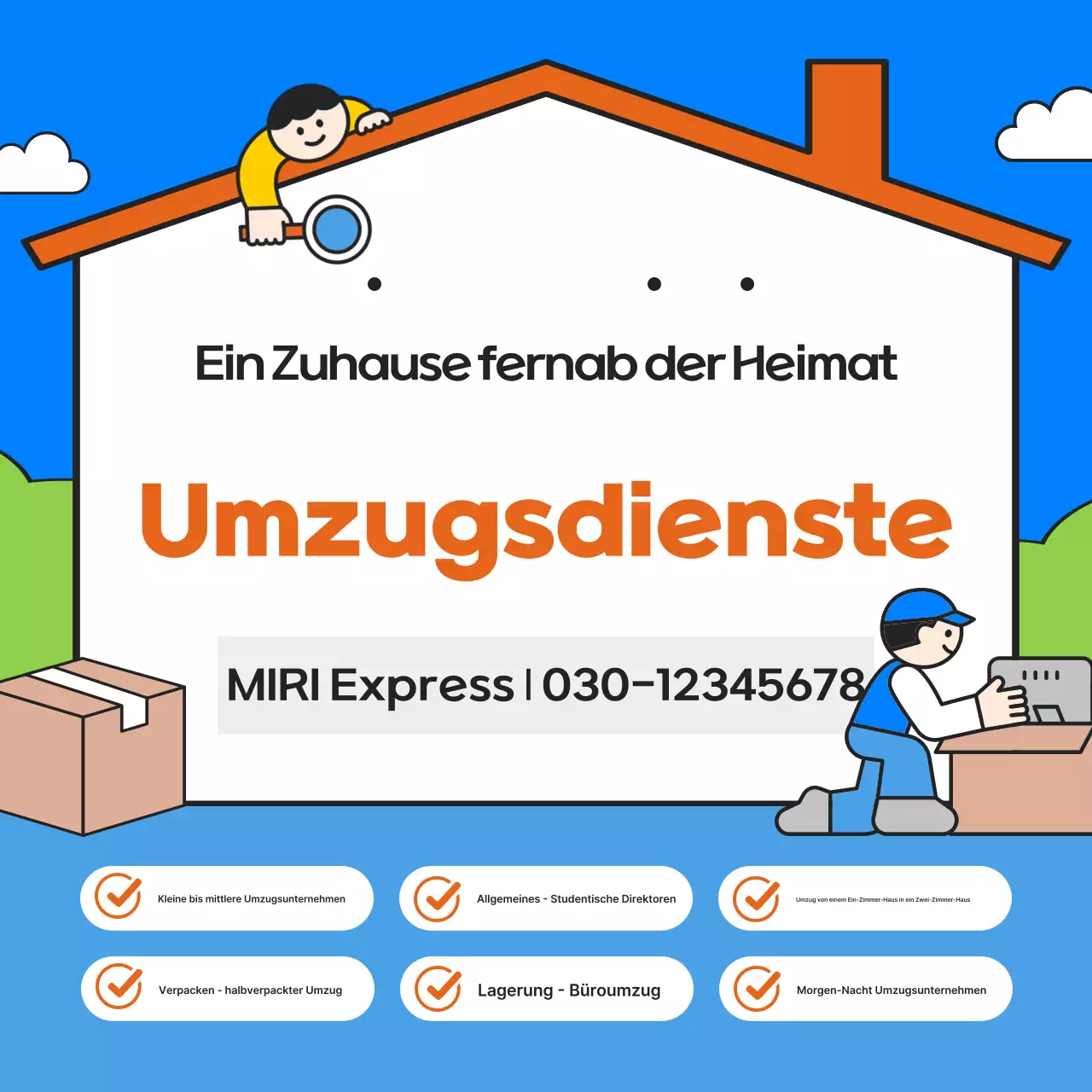 Blaue Werbung für den Simple Packing Umzugsservice