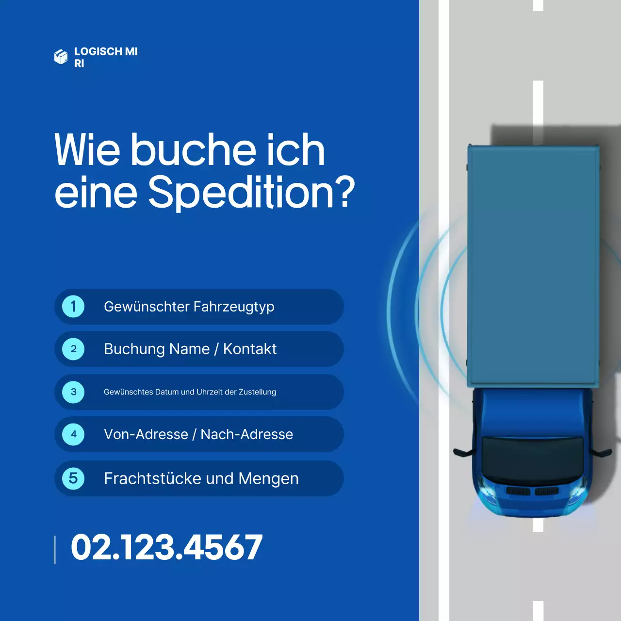 Blauer einfacher Frachttransport-Reservierungshinweis