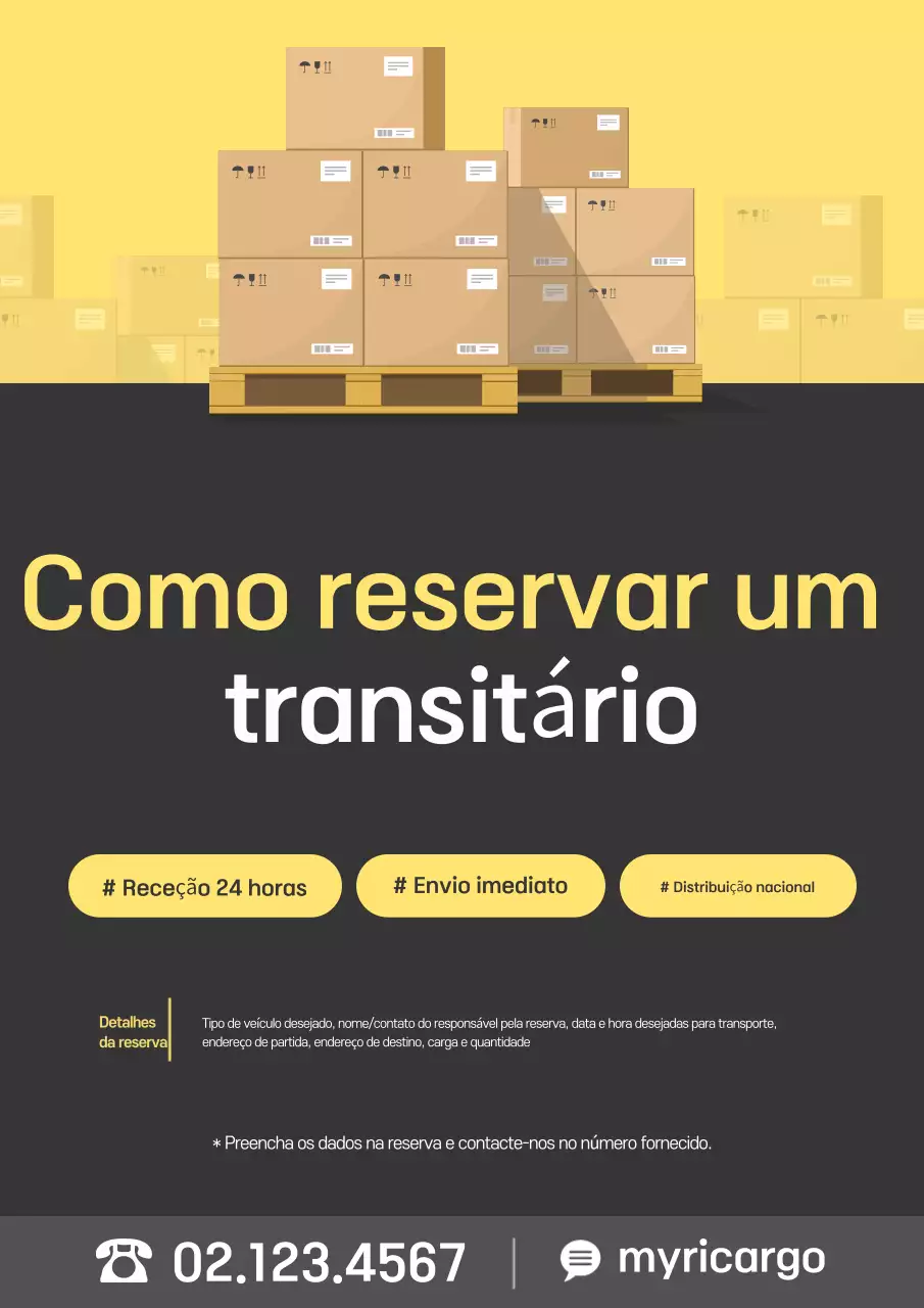 Aviso de transporte de carga amarelo e cinza
