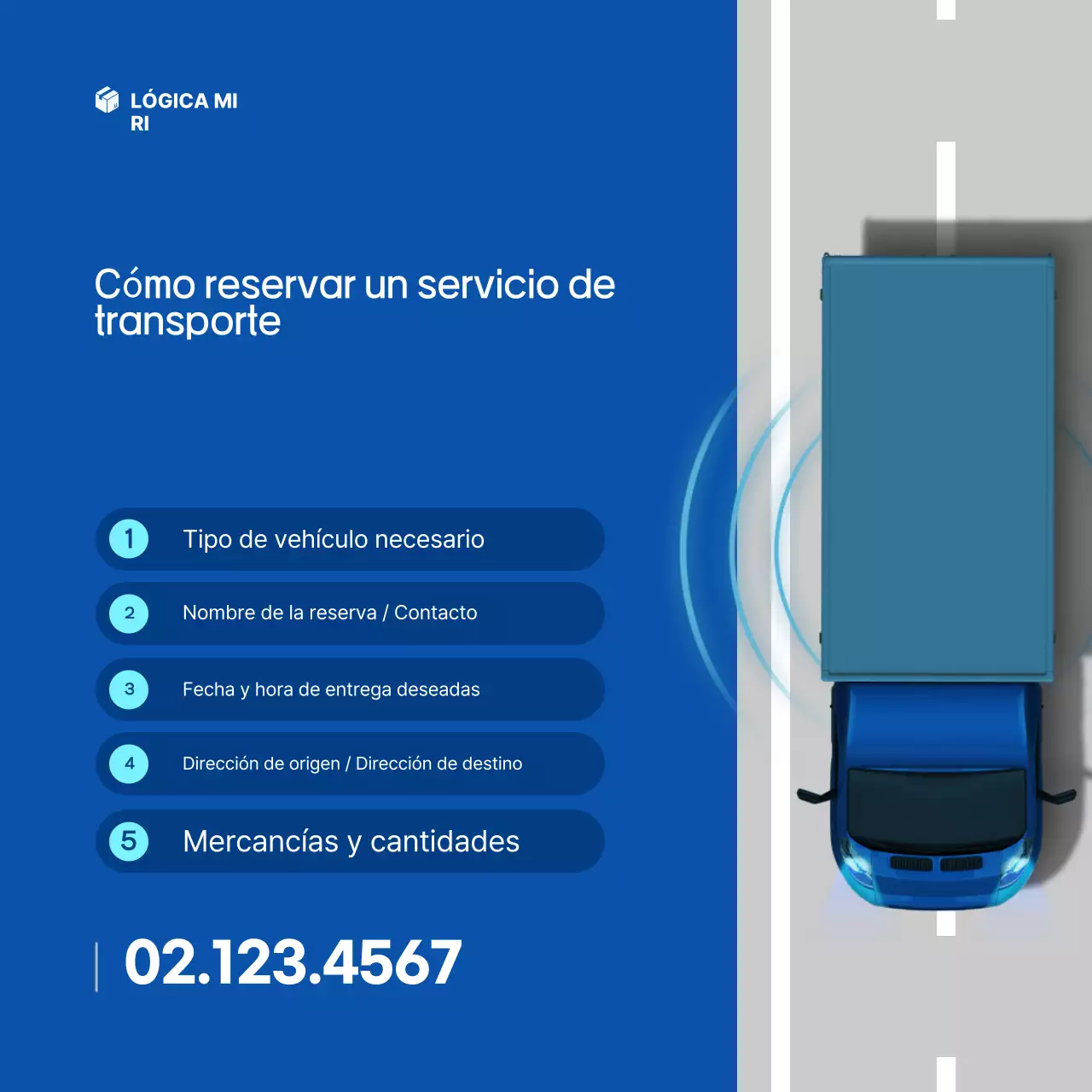Aviso de reserva de transporte de carga simple azul