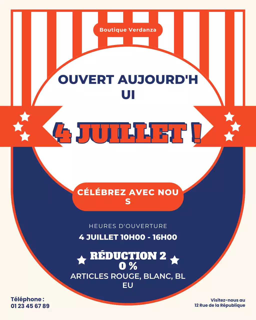 Publication Instagram des heures d'ouverture du 4 juillet de Red and Blue Bold
