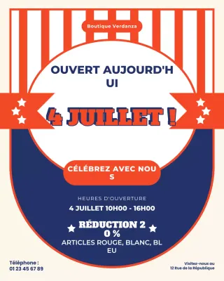 Publication Instagram des heures d'ouverture du 4 juillet de Red and Blue Bold