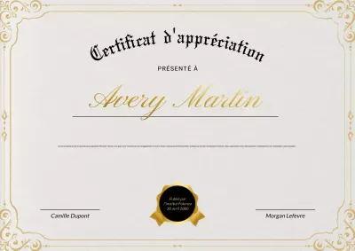 Affiche de certificat d'entreprise classique et élégante beige et or