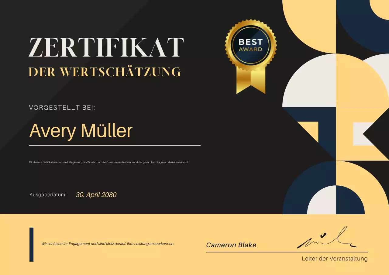 Schwarzes geometrisches Anerkennungs-Geschäftszertifikat