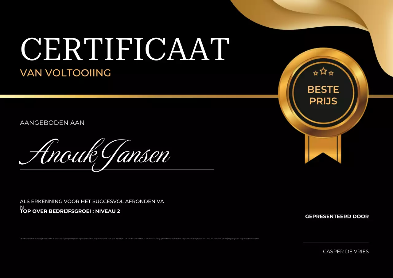 Certificaat van elegante voltooiing van goud