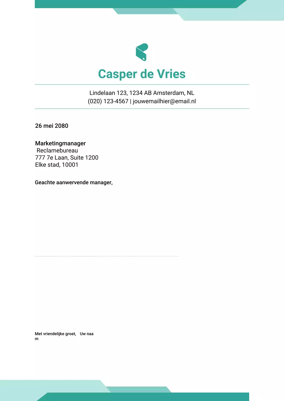 Teal Modern CV-sollicitatiebriefposter