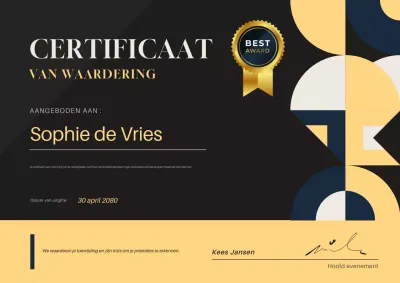 Certificaat voor zwarte geometrische waardering van bedrijven