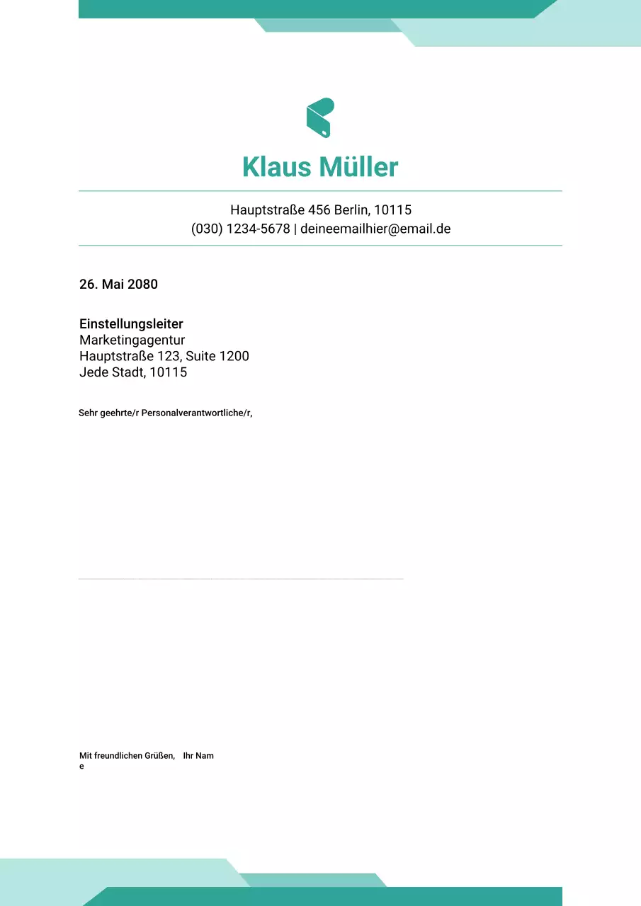 Blaugrünes modernes Bewerbungsschreiben Poster