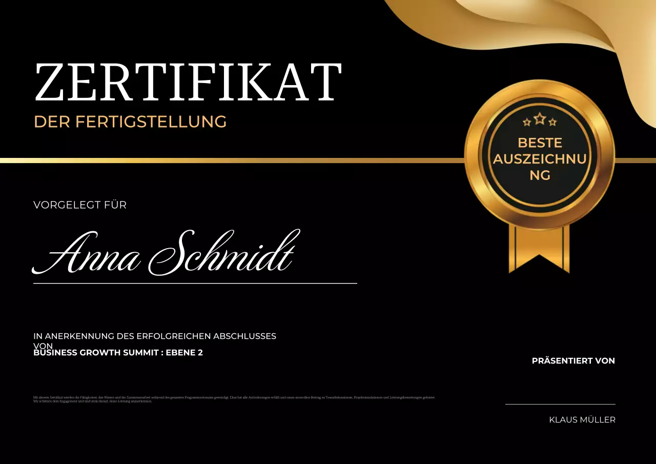 Elegantes Abschlusszertifikat in Gold