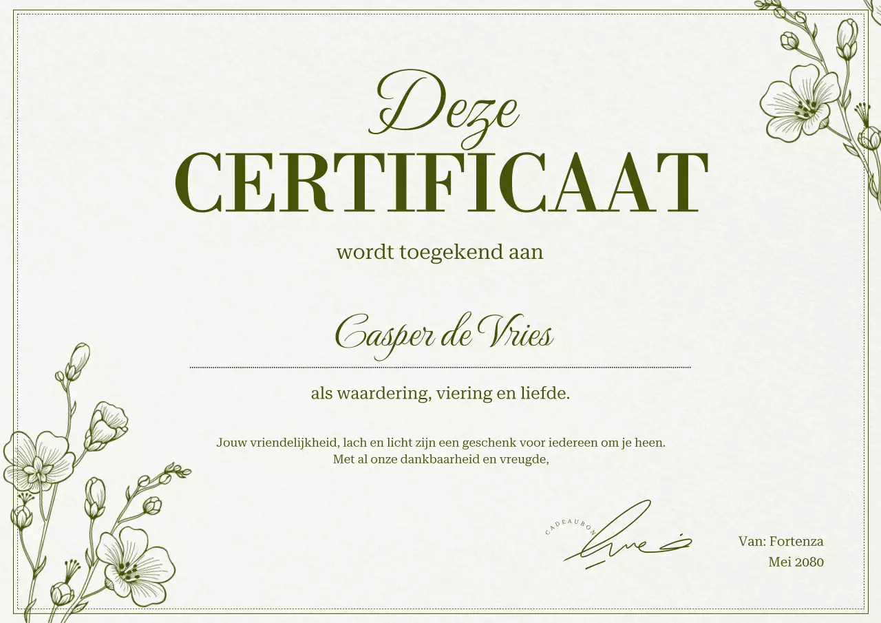 Groen Beige Bloemen Elegant Waarderingscertificaat