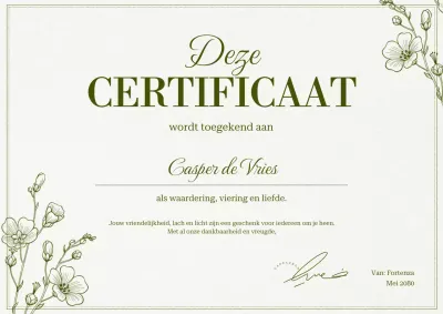 Groen Beige Bloemen Elegant Waarderingscertificaat