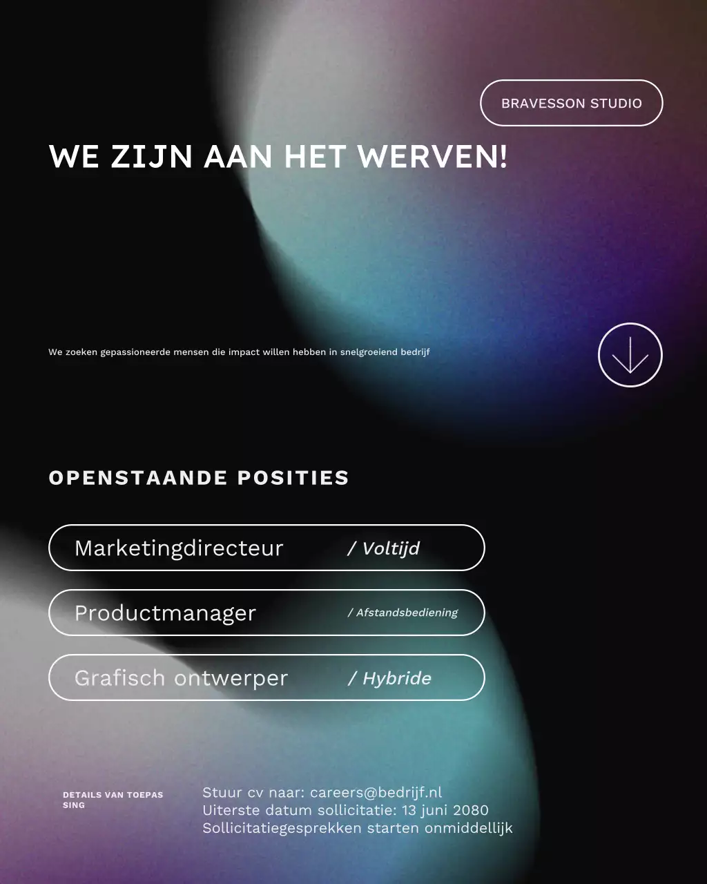 Zwart en paars gradiënt minimalistische vacature Instagram-bericht