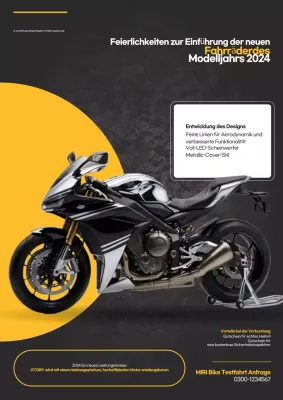 Ankündigung der Veröffentlichung des gelben modernen Motorrades