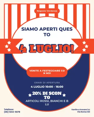 Orari di apertura del 4 luglio di Red and Blue Bold - Post su Instagram