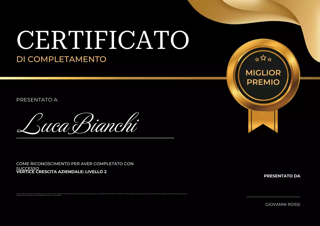 Certificato di completamento elegante in oro