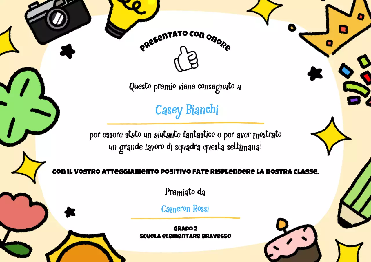 certificato di premio colorato e giocoso