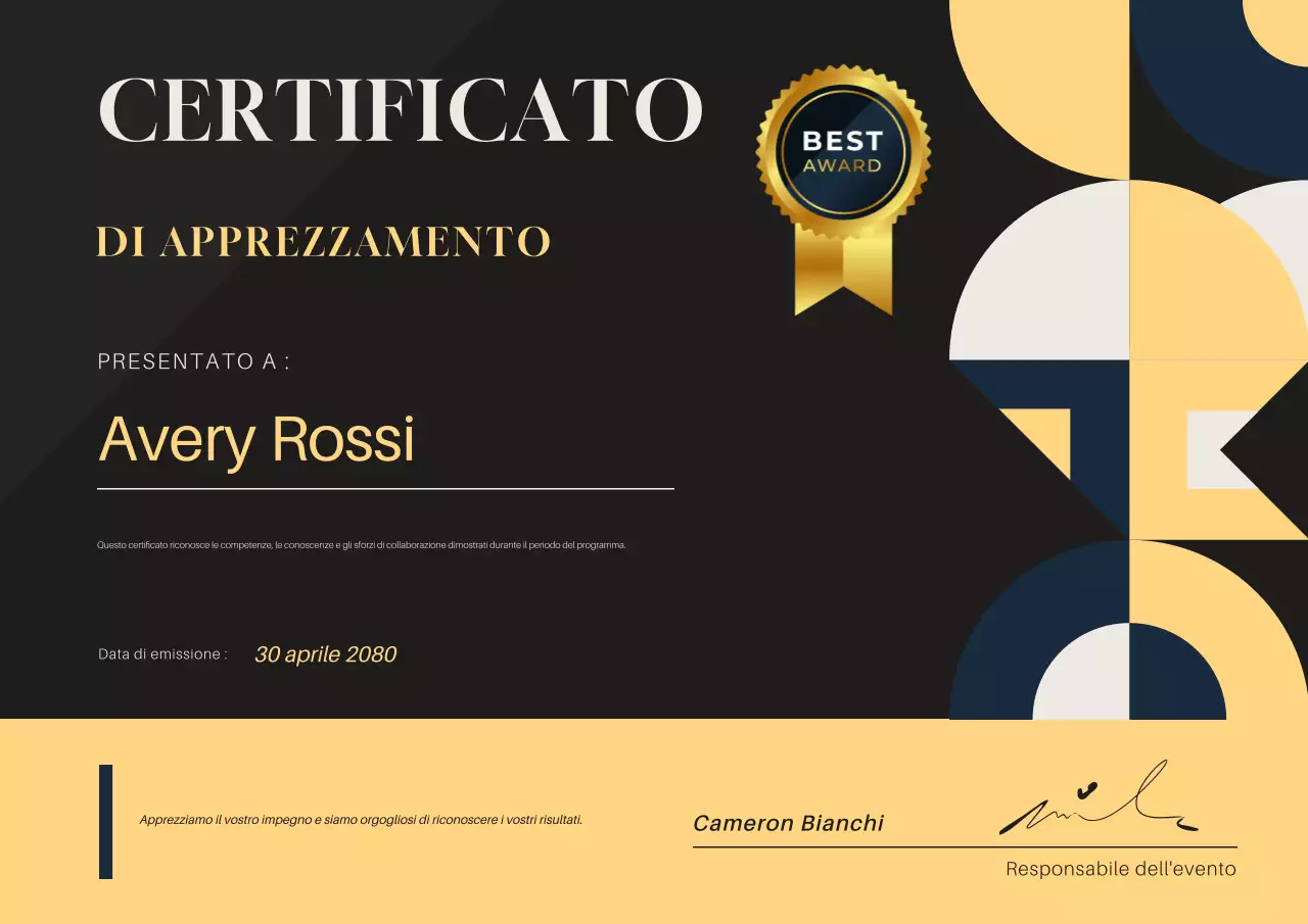 Certificato aziendale di apprezzamento geometrico nero