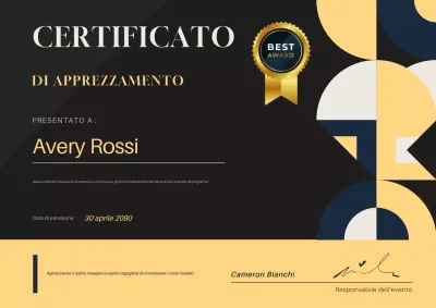 Certificato aziendale di apprezzamento geometrico nero